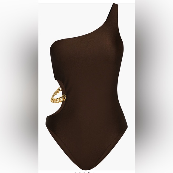 L’AGENCE Ava Cutout Chain One-Shoulder Underwire One Piece Swimsuit,Small, $275 - Picture 5 of 12